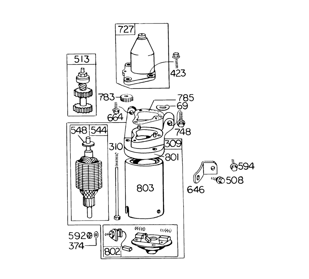 Starter Assembly (For Engine 130905-0368) Diagram and Parts List for 56575 2000001 - 2999999 Toro Lawn Tractor