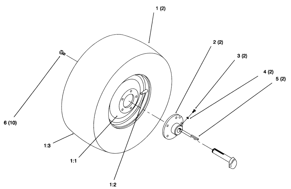 Rear Wheel Diagram and Parts List for 72064 6900001 - 6999999 Toro Lawn Tractor