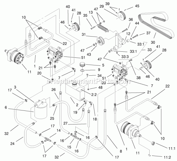Hydraulic System Assembly Diagram and Parts List for 74218 200000001-200999999 Toro Lawn Mower