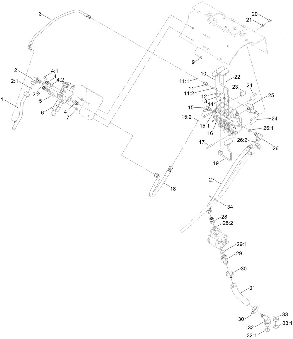 Hydraulic Hose Assembly Diagram and Parts List for 22218 407100000 - 407599999 Toro Lawn Tractor Accessories