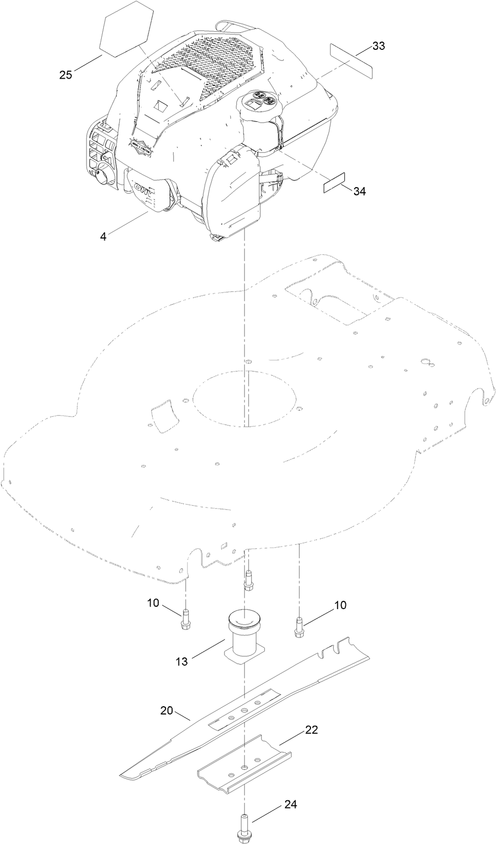 Engine And Blade Assembly Diagram and Parts List for 21465 409000000 - 411852566 Toro Lawn Mower