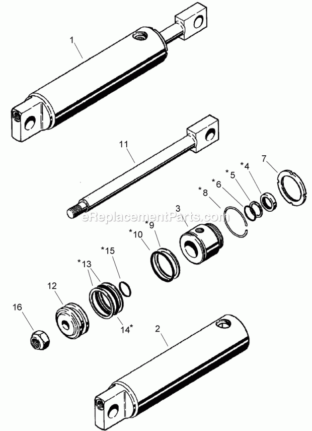 Trencher Boom Lift Cylinder Assembly Diagram and Parts List for 2011  Toro Lawn Tractor Accessories