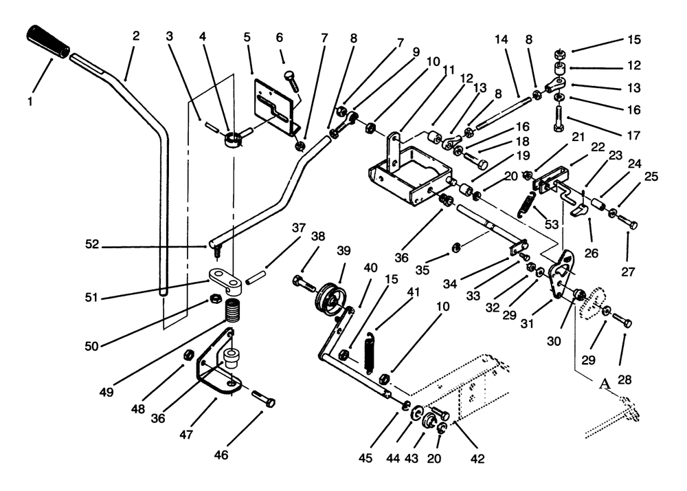 Clutch, Brake And Motion Control Linkage Diagram and Parts List for 73520 5900178 - 5999999 Toro Lawn Tractor