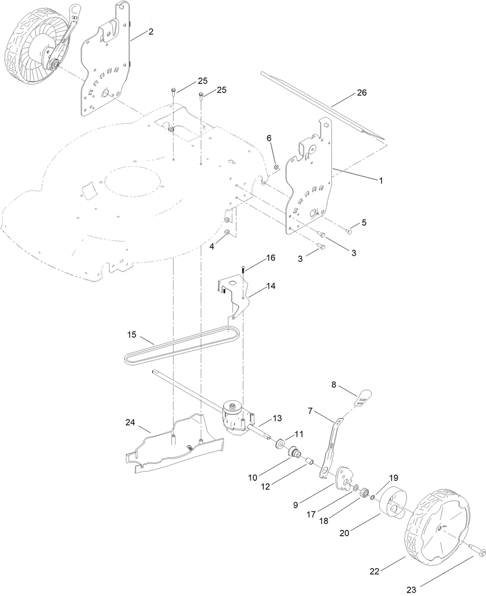 Rear Wheel And Height-Of-Cut Assembly Diagram and Parts List for 21462 410240440 - 411699999 Toro Lawn Mower