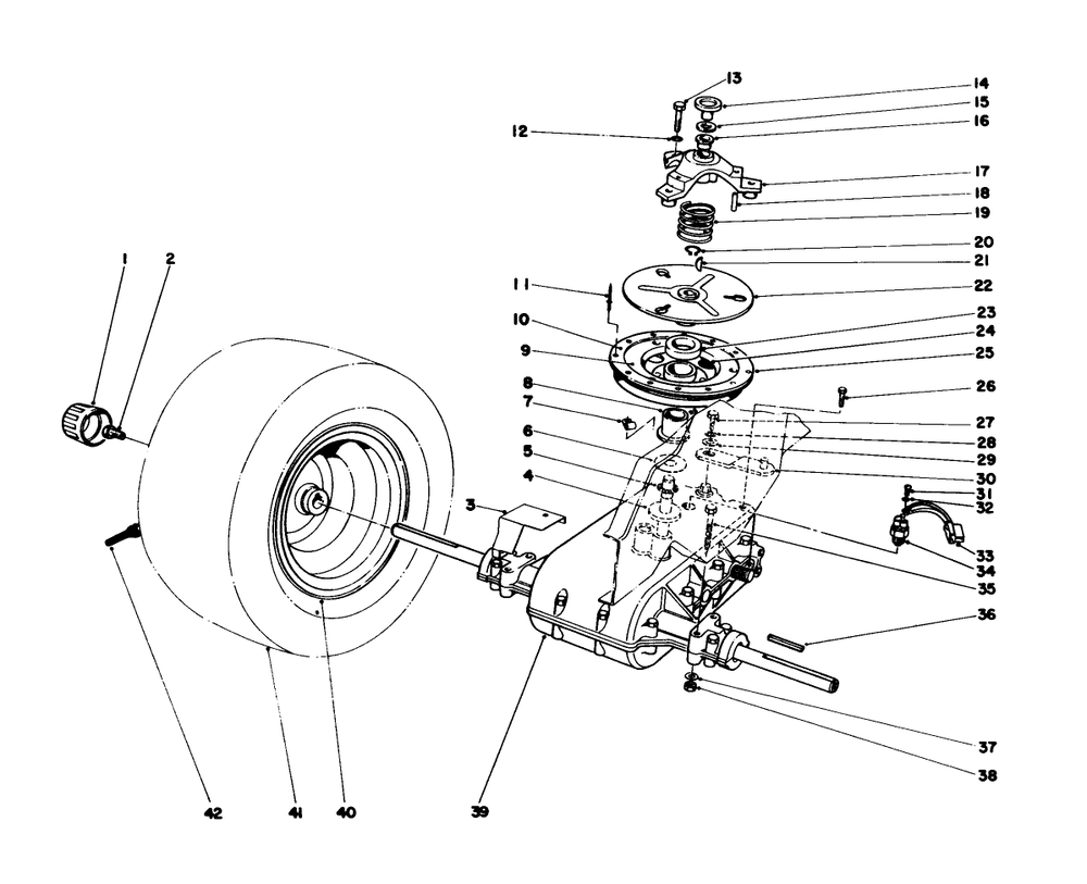 Transaxle & Clutch Assembly Diagram and Parts List for 57360 7000001 - 7999999 Toro Lawn Tractor