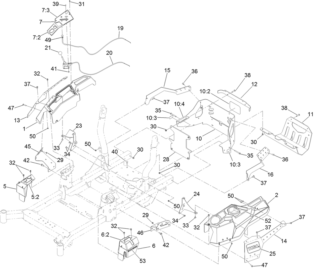 Control Console And Guard Assembly Diagram and Parts List for 74480 400000000-999999999 Toro Lawn Tractor