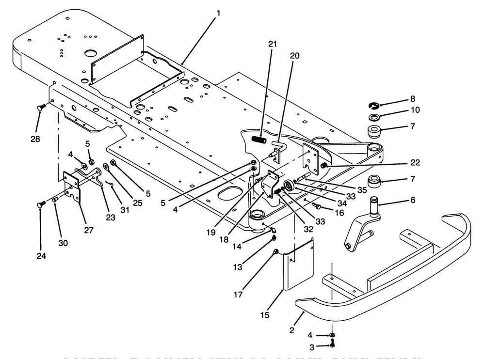 Frame & Front Wheel Fork Assembly Diagram and Parts List for Y1-16OEE4 2000001 - 2999999 Toro Lawn Tractor