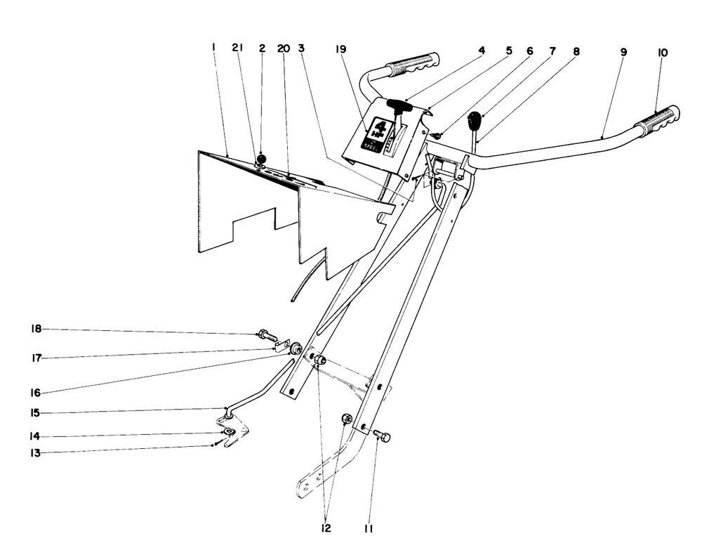 Handle Assembly Diagram and Parts List for 58100 1000001 - 1999999 Toro Tiller