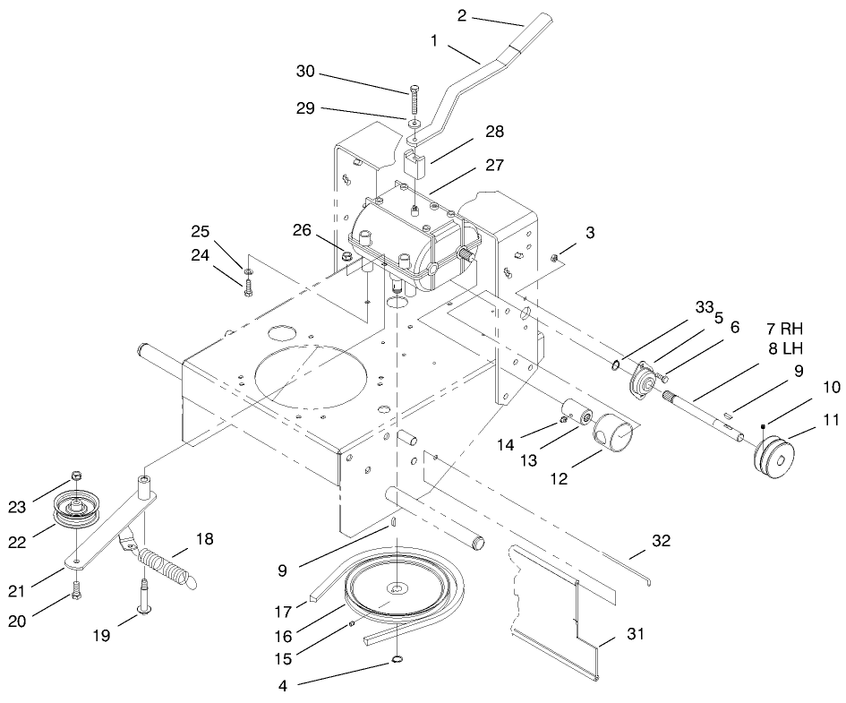 Transmission & Idler Pulley Assembly Diagram and Parts List for 30177 890001 - 899999 Toro Lawn Tractor Accessories