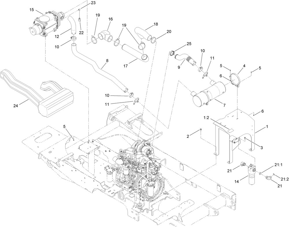 Engine Intake And Exhaust Assembly Diagram and Parts List for 23898 400000000 - 999999999 Toro Lawn Tractor Accessories
