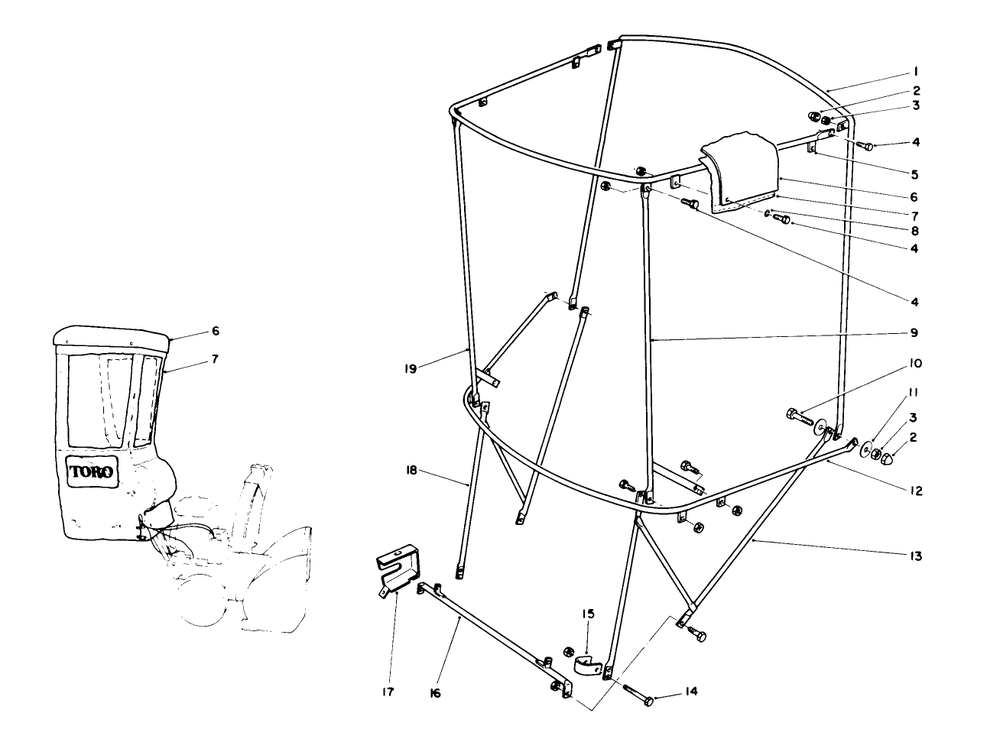 Snow Cab Assembly No. 68-9500 (Optional) Diagram and Parts List for 38566 1000001 - 1999999 Toro Snow Blower
