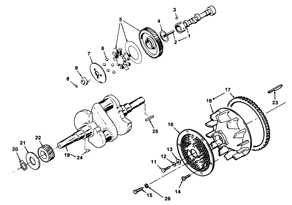 Crankshaft, Camshaft And Flywheel Diagram and Parts List for 74140 49000001 - 49999999 Toro Lawn Tractor