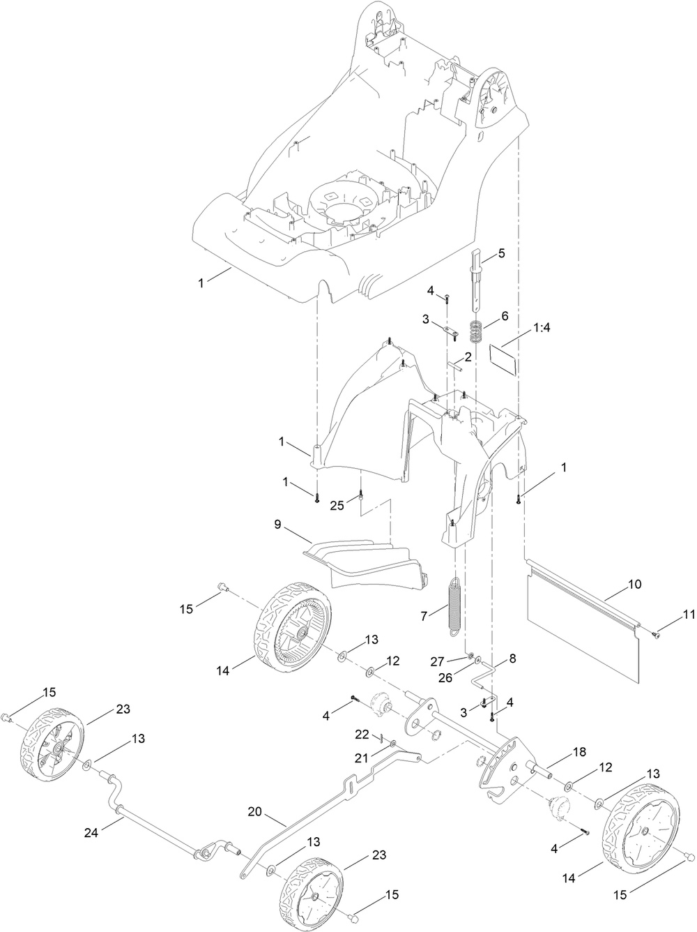 Traction And Height-Of-Cut Assembly Diagram and Parts List for 21843 321000001 - 321999999 Toro Lawn Mower