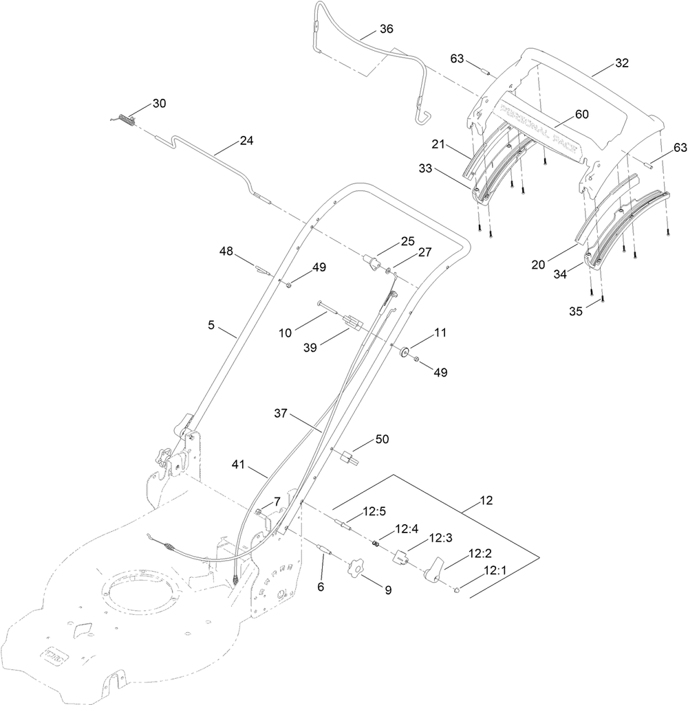 Handle Assembly Diagram and Parts List for 21693 414500000 - 999999999 Toro Lawn Mower