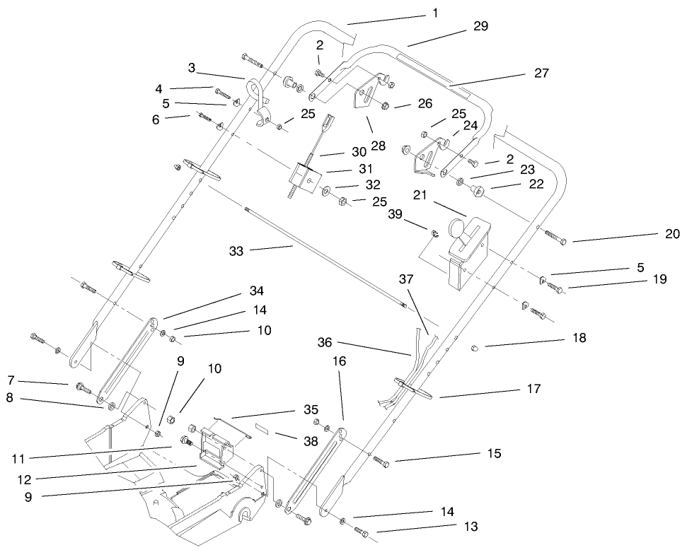 Handle & Controls Assembly Diagram and Parts List for 22171 9900001 - 9999999 Toro Lawn Mower