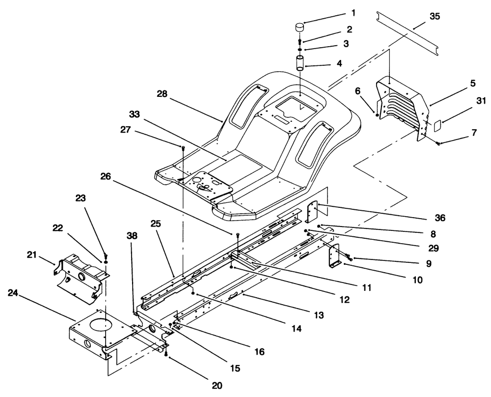 Frame Assembly Diagram and Parts List for 71218 6900001 - 6999999 Toro Lawn Tractor