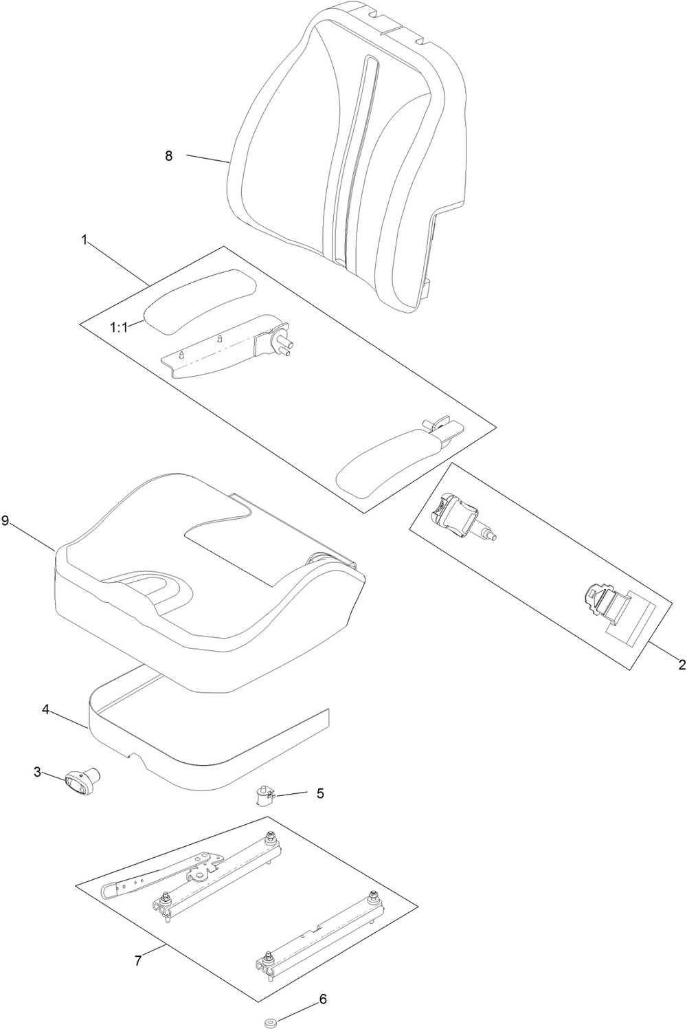 Seat Assembly Diagram and Parts List for 74454 400000000-999999999 Toro Lawn Tractor