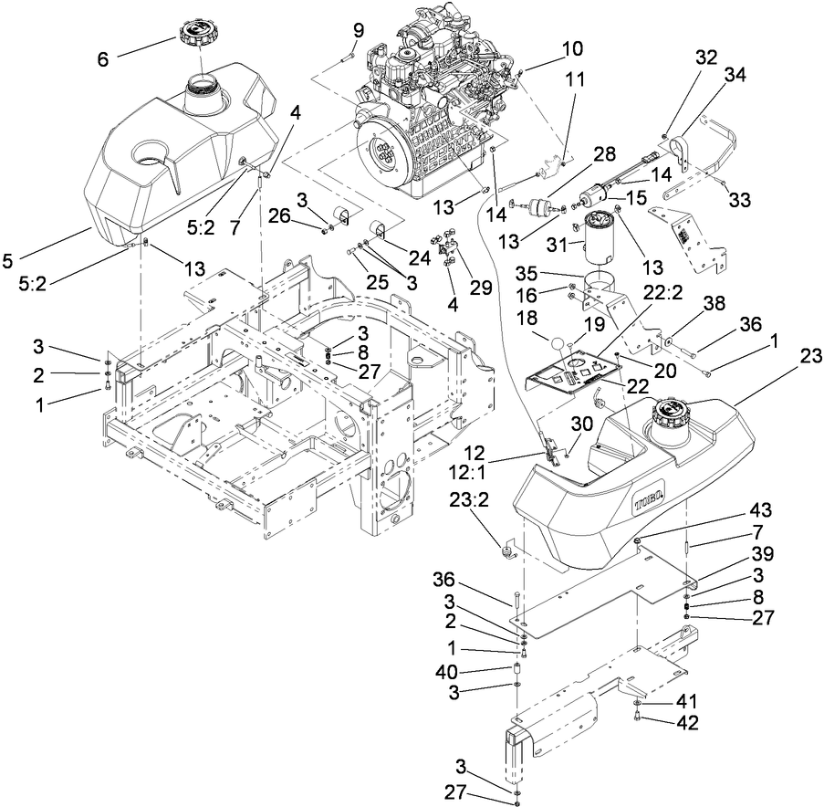 Fuel System And Throttle Control Assembly Diagram and Parts List for 74274 (310000001-310999999)(2010) Toro Lawn Mower