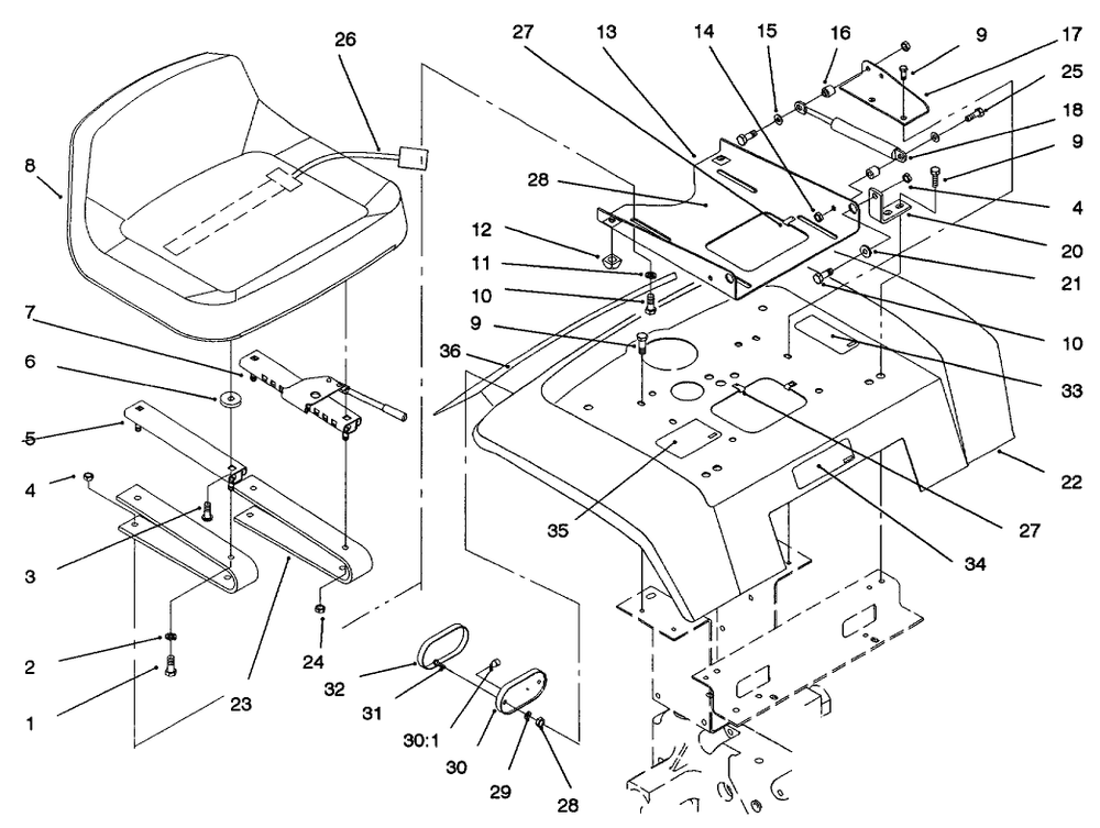 Fender, Seat & Tail Lights Diagram and Parts List for 73521 6900001 - 6999999 Toro Lawn Tractor