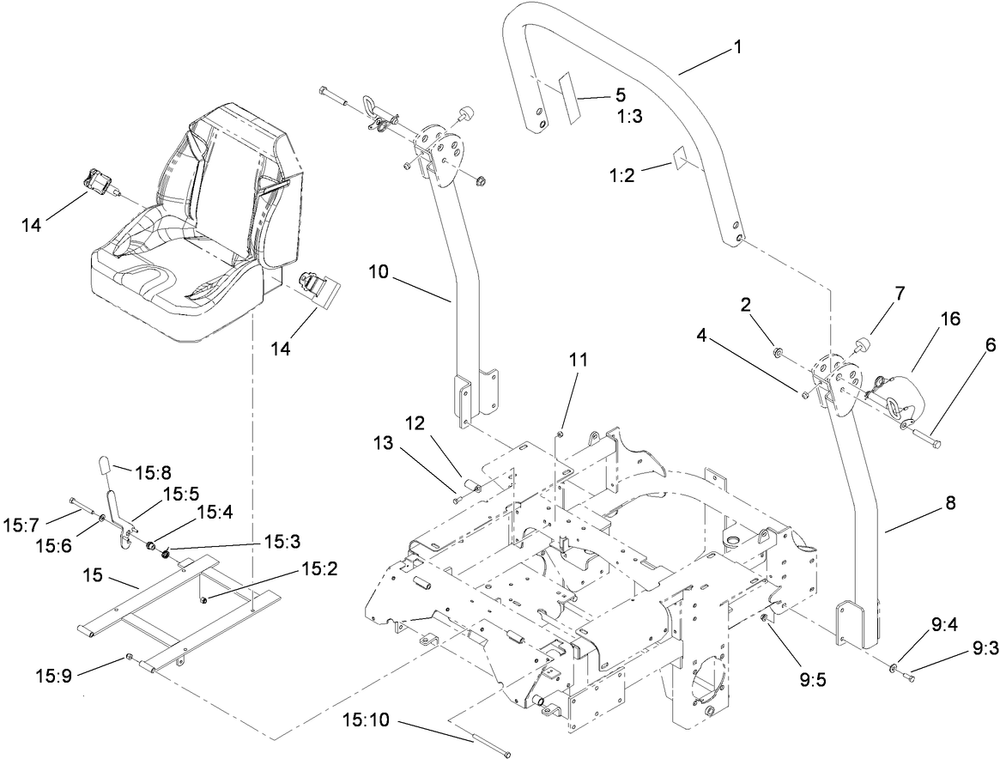 Roll-Over Protection System Assembly Diagram and Parts List for 74274 (290000001-290999999)(2009) Toro Lawn Mower