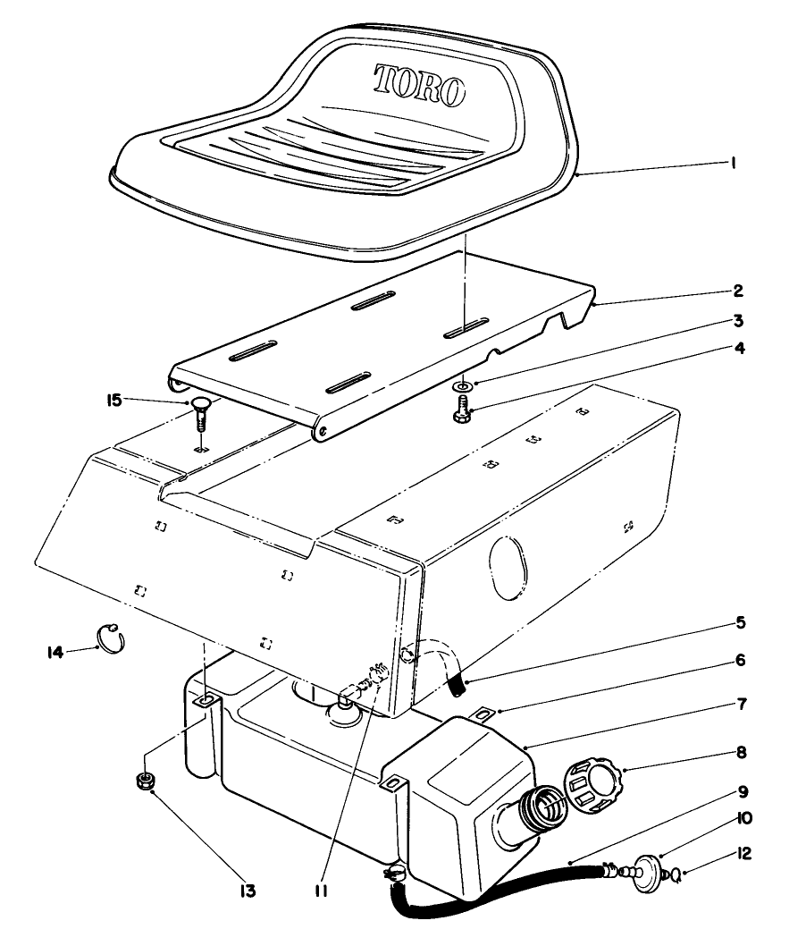 Seat & Gas Tank Assembly Diagram and Parts List for 56127 8000001 - 8999999 Toro Lawn Tractor