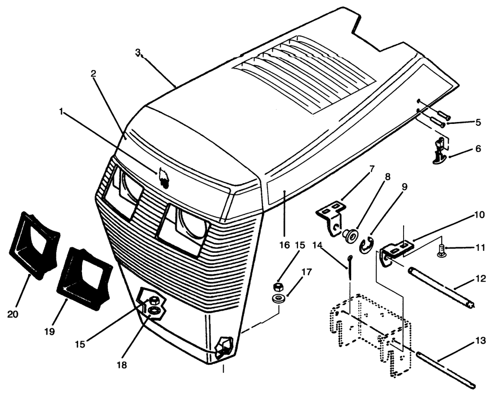 Hood Assembly Diagram and Parts List for 73501 59002869 - 59002946 Toro Lawn Tractor