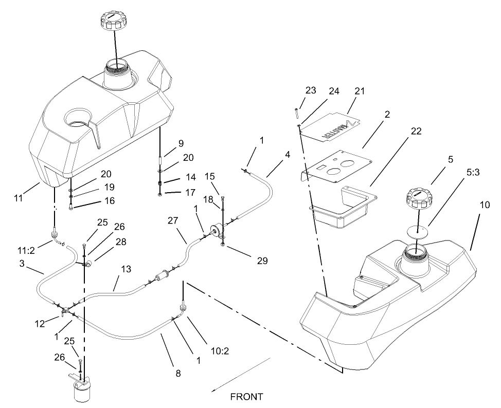 Fuel System Assembly Diagram and Parts List for 74214 (230006001-230999999)(2003) Toro Lawn Mower