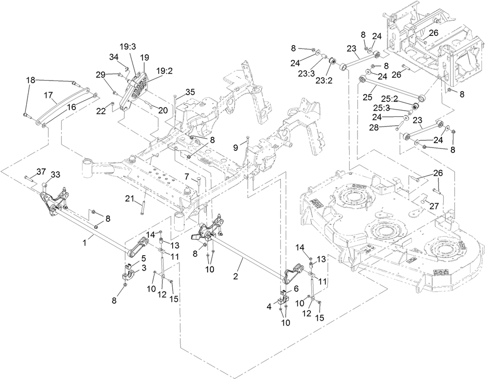 Deck Lift Assembly Diagram and Parts List for 72076 406395521-407399999 Toro Lawn Mower