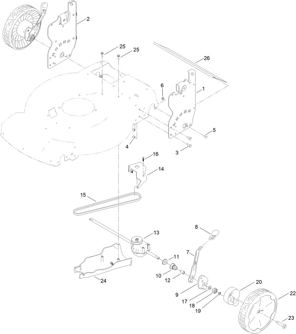 Rear Wheel And Height-Of-Cut Assembly Diagram and Parts List for 21464 408000000 - 410018041 Toro Lawn Mower