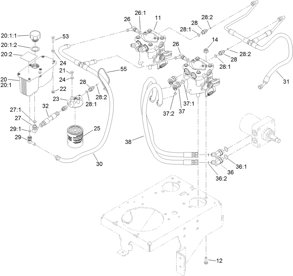 Hydraulic System Assembly Diagram and Parts List for 79548 (313000001-313001000)(2013) Toro Lawn Mower
