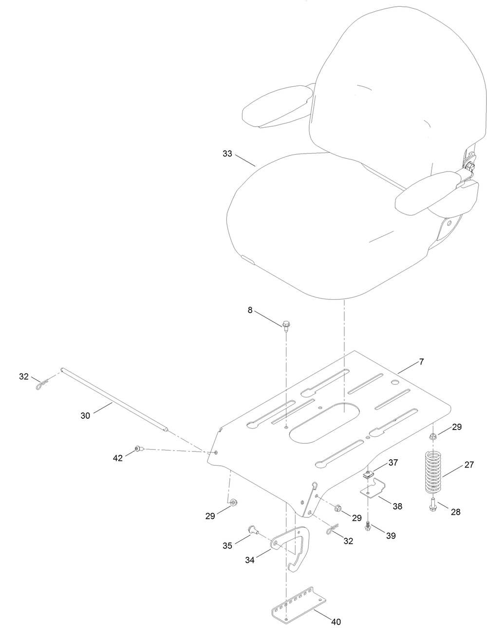Seat Pan Assembly Diagram and Parts List for 75306 412300000 - 999999999 Toro Lawn Tractor