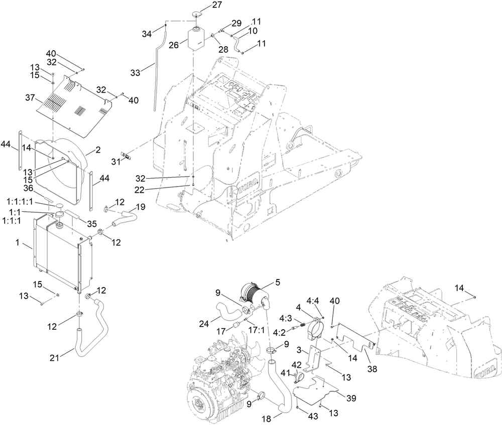 Radiator And Air Cleaner Assembly Diagram and Parts List for 22328 408963400 - 409588175 Toro Lawn Tractor Accessories