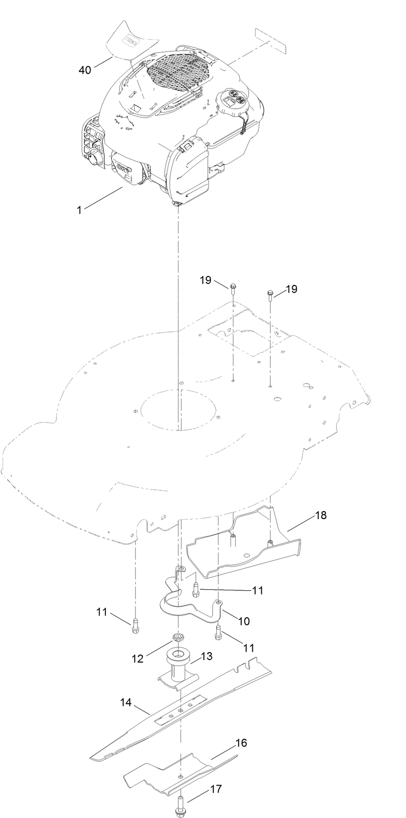 Engine And Blade Assembly Diagram and Parts List for 21762 410000000 - 999999999 Toro Lawn Mower