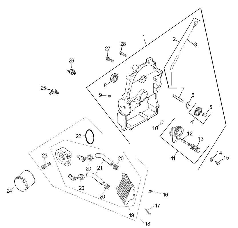 Oil Pan/Lubrication Assembly Diagram and Parts List for 74231 (230006001-230999999)(2003) Toro Lawn Mower