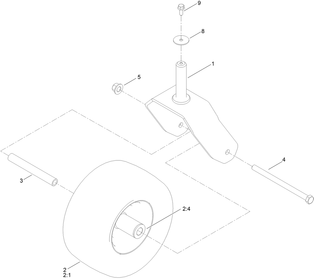 Caster Wheel Assembly Diagram and Parts List for 75851 416400000 - 417399999 Toro Lawn Tractor