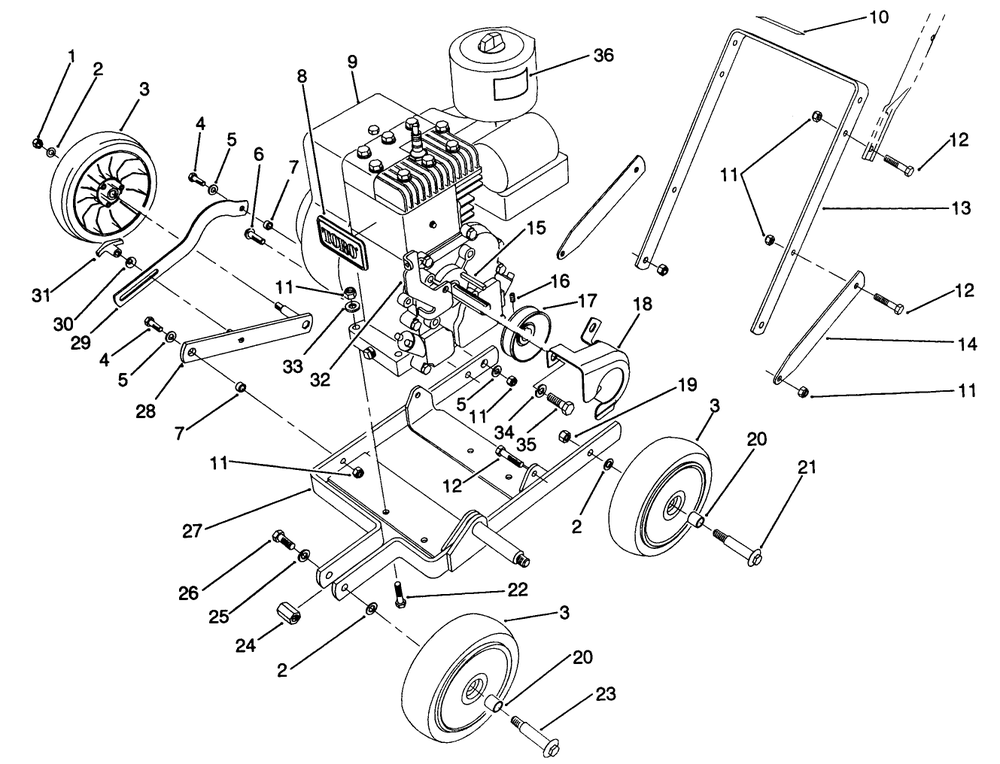Frame Assembly Diagram and Parts List for 58411 1000001 - 1999999 Toro Edger