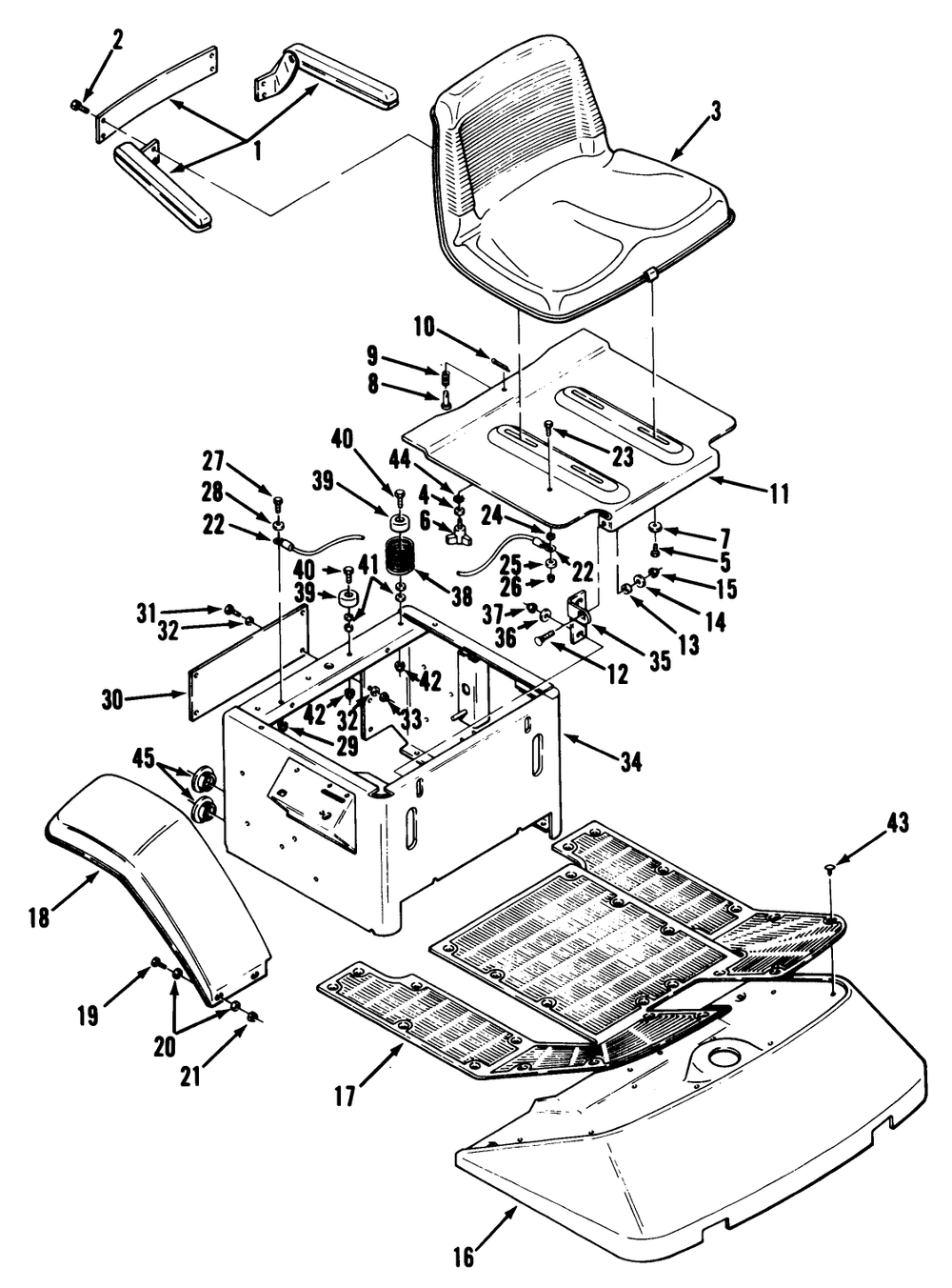 Fenders, Floor Pan And Seat Diagram and Parts List for Y1-16OE02  Toro Lawn Tractor