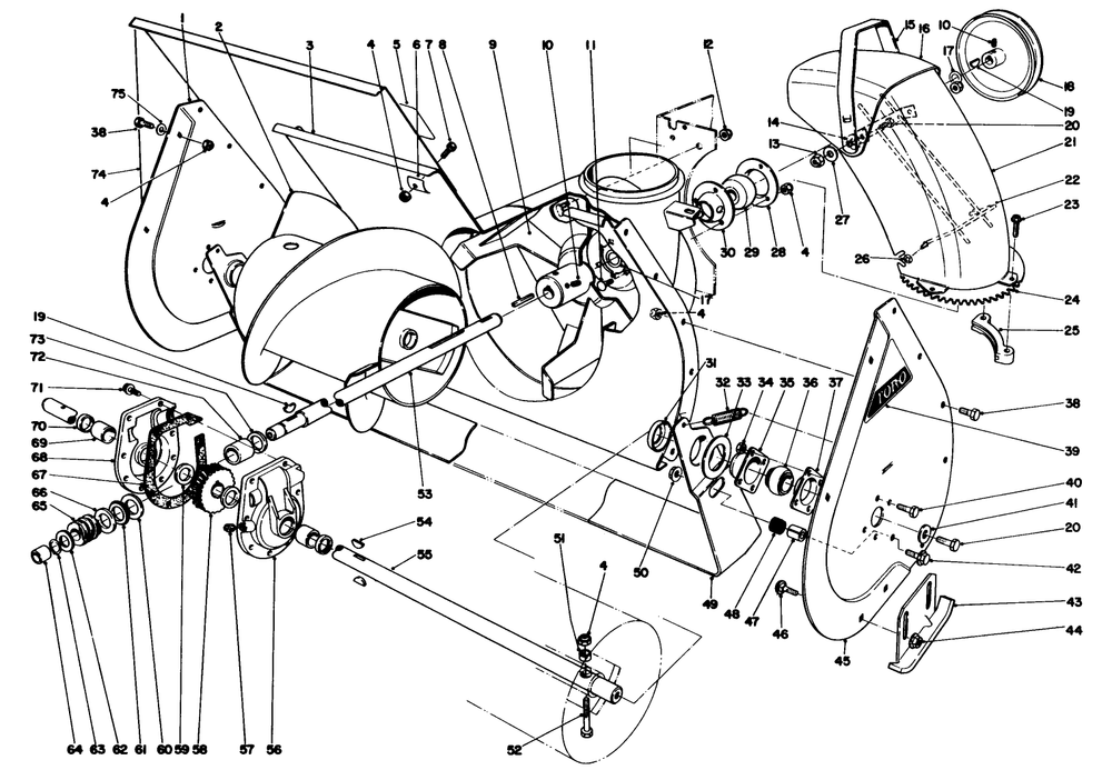 Auger Assembly Diagram and Parts List for 38085C 7000001 - 7999999 Toro Snow Blower