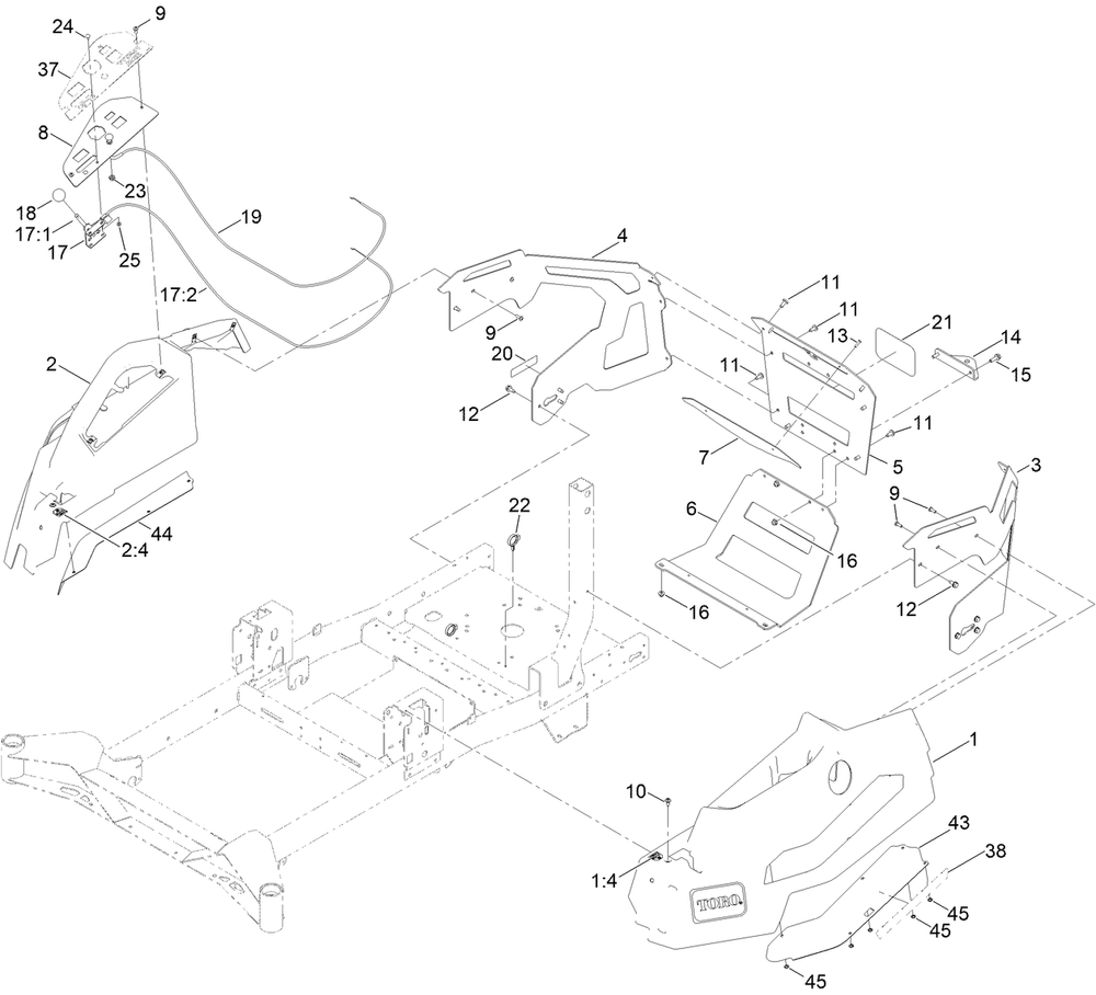 Styling Pod Assembly Diagram and Parts List for 76606 417515889 - 999999999 Toro Lawn Tractor