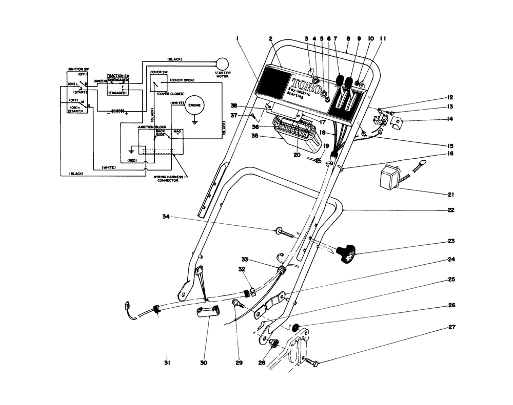 Handle Assembly Diagram and Parts List for 20690 8000001 - 8999999 Toro Lawn Mower
