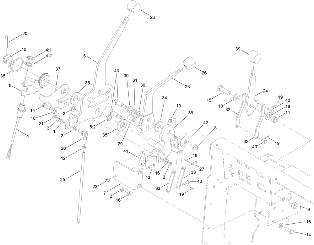Ground Drive Control Assembly Diagram and Parts List for 25403 400000000 - 401399999 Toro Lawn Tractor Accessories