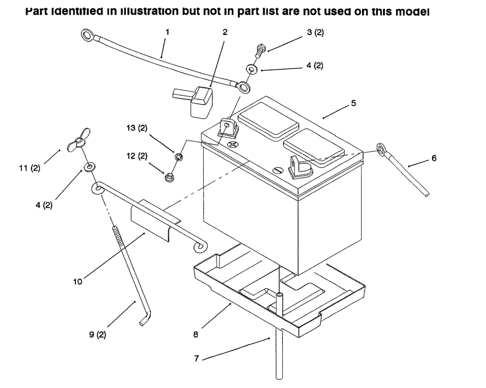 Battery Diagram and Parts List for 73423 6900001 - 6999999 Toro Lawn Tractor