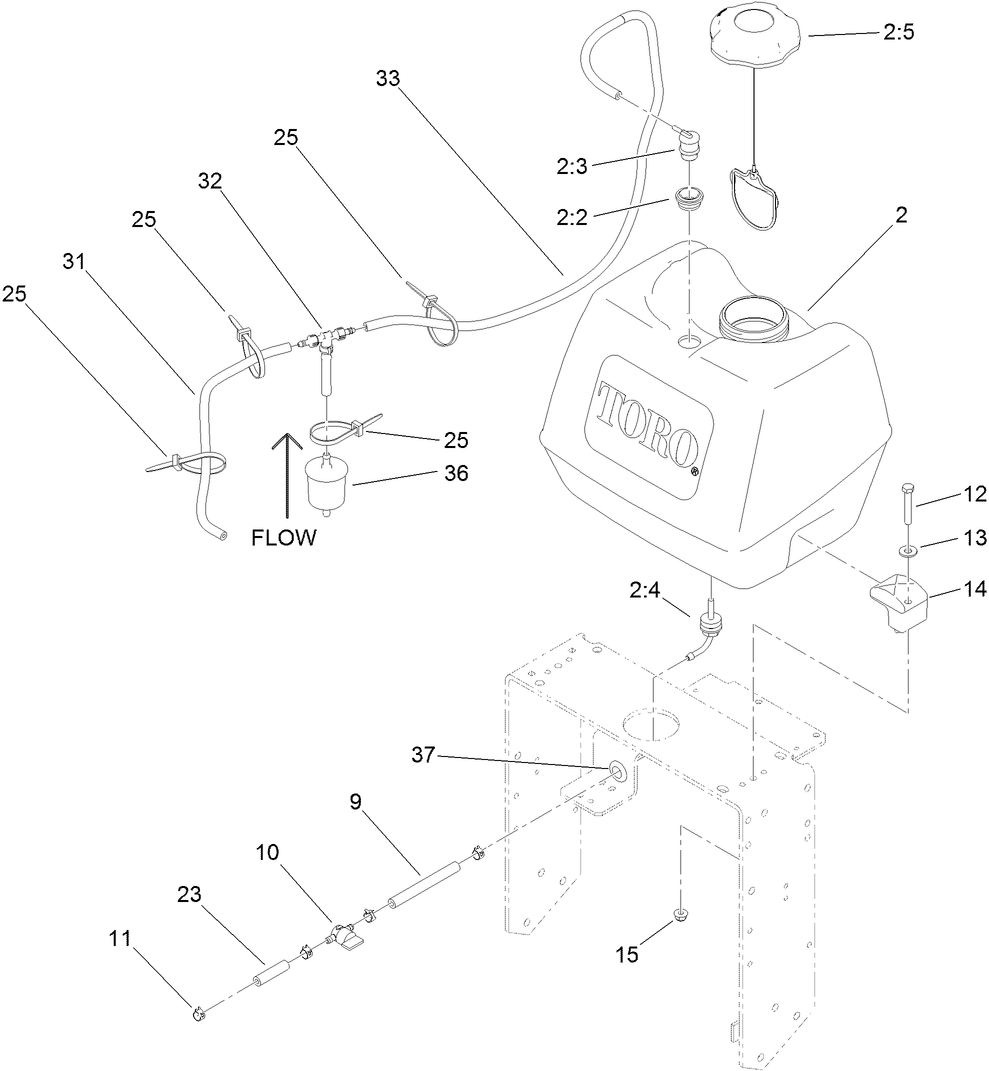 Fuel System Assembly Diagram and Parts List for 30488 (313000001-313999999)(2013) Toro Lawn Mower