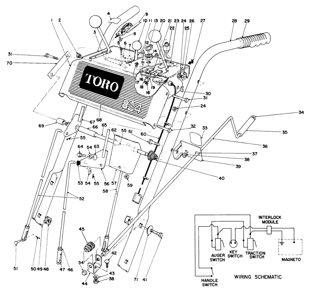 Handle Assembly Diagram and Parts List for 38080 9000001 - 9999999 Toro Snow Blower