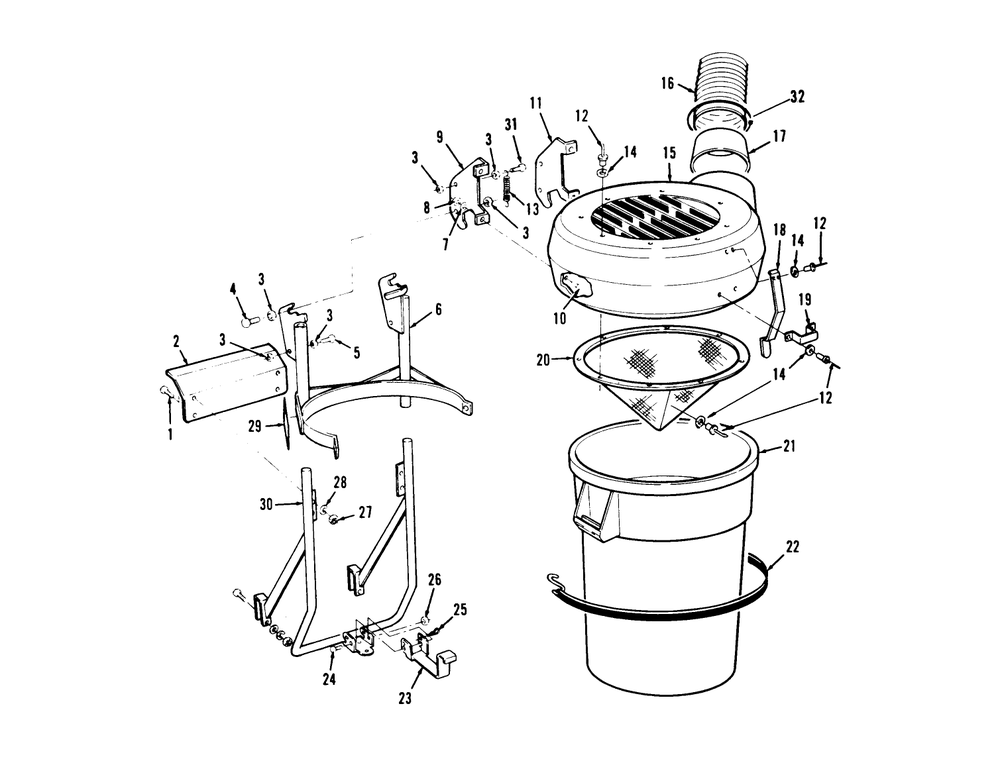 Canister & Frame Assembly Diagram and Parts List for 07-60VZ01 1000001 - 1999999 Toro Lawn Tractor Accessories
