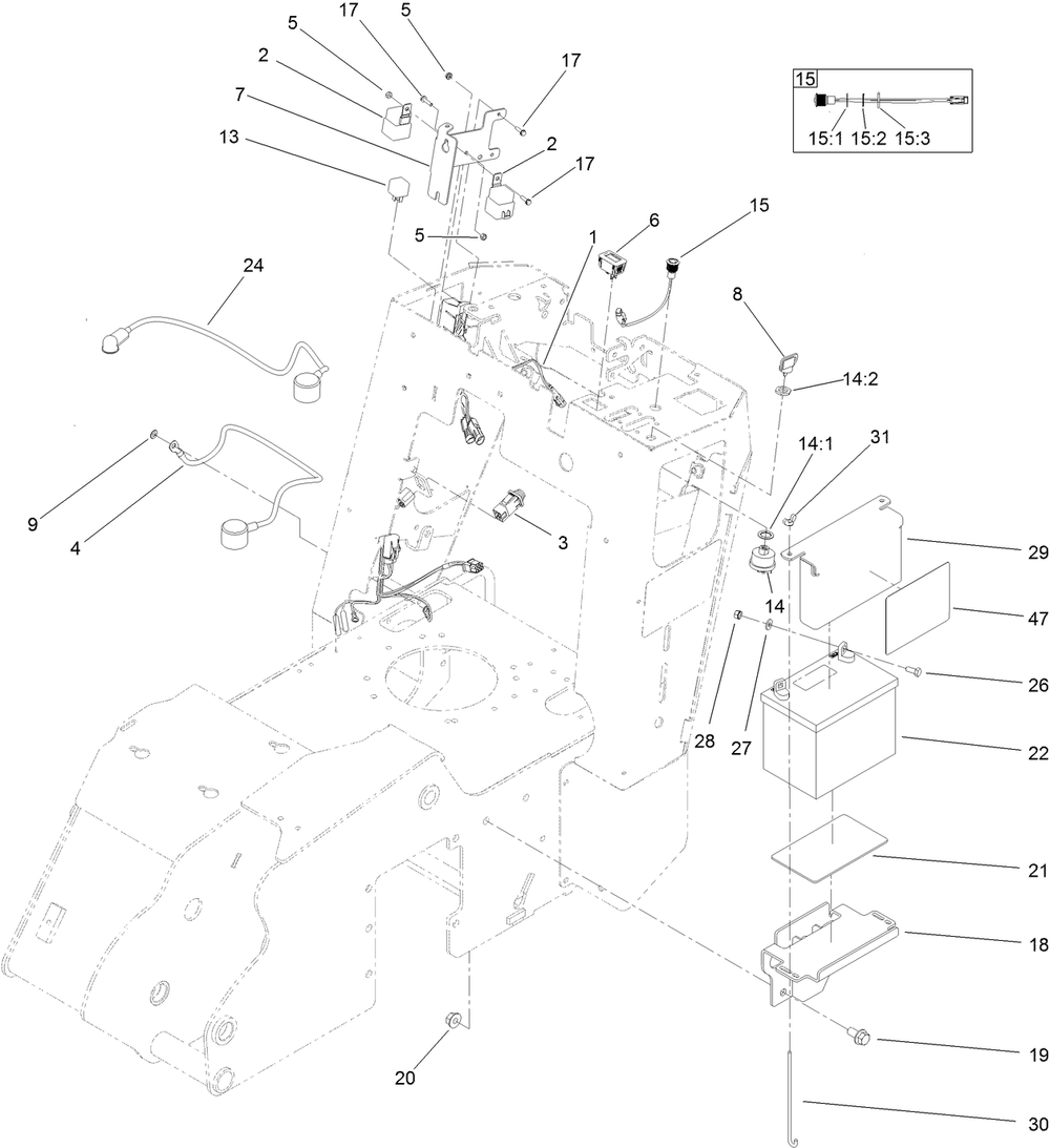 Electrical Assembly Diagram and Parts List for 22984 400000000 - 405599999 Toro Lawn Tractor Accessories