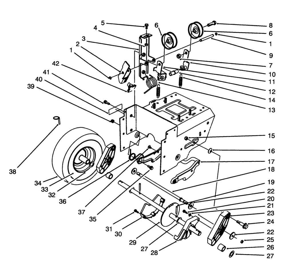 Traction Drive Assembly Diagram and Parts List for 38570 4900001 - 4999999 Toro Snow Blower