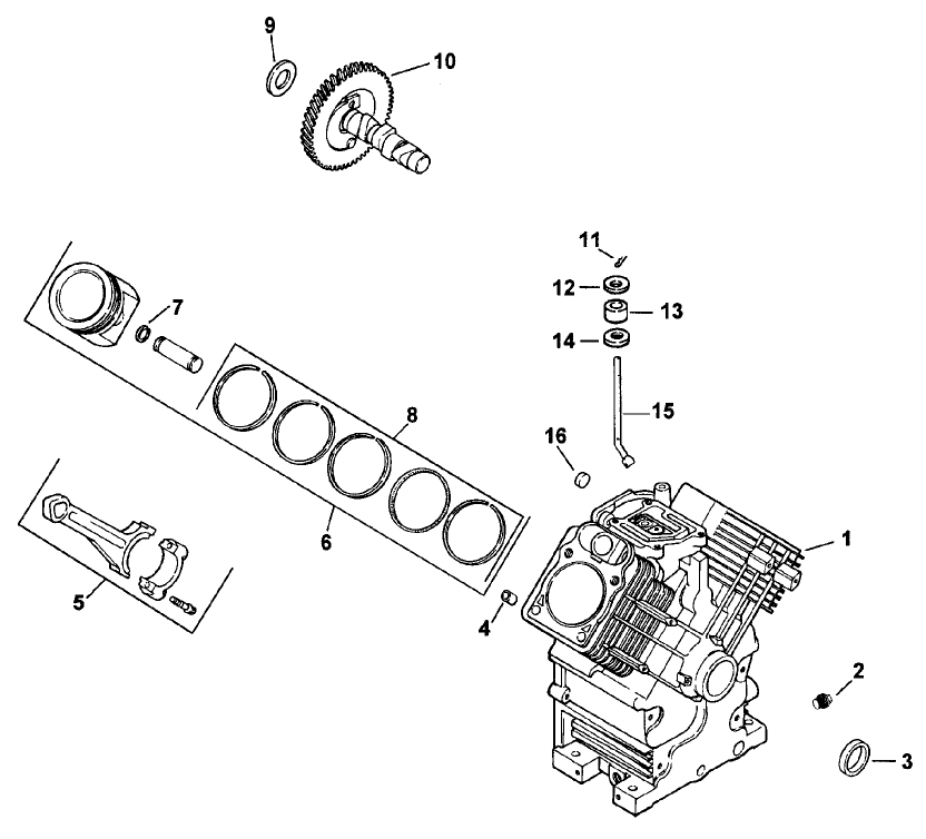 Crankcase Diagram and Parts List for 74182 (890184-891199)(1998) Toro Lawn Tractor