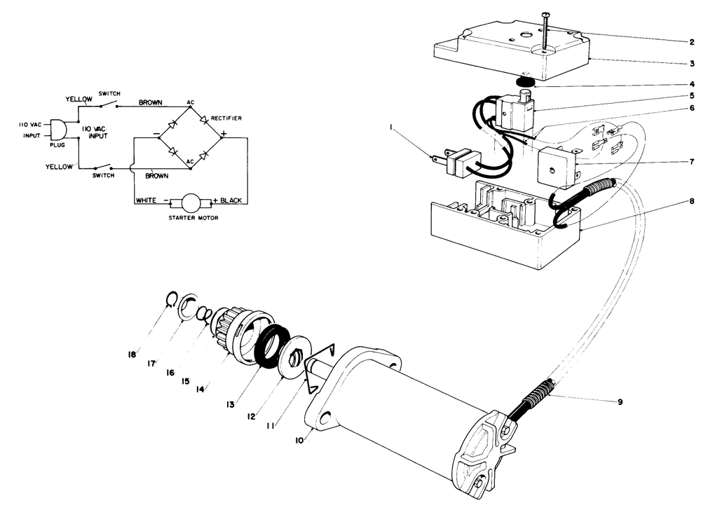Starter Motor & Switch Assembly (Model 38130) Diagram and Parts List for 38130 0015001 - 0499999 Toro Snow Blower