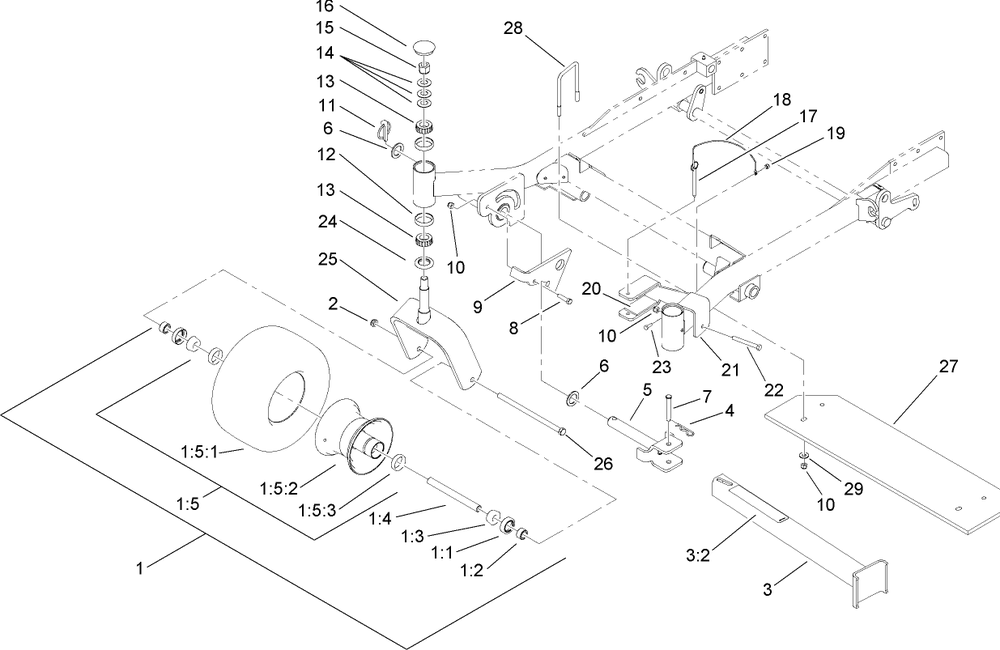 Caster Wheel Assembly Diagram and Parts List for 74265TE (260000001-260999999)(2006) Toro Lawn Mower